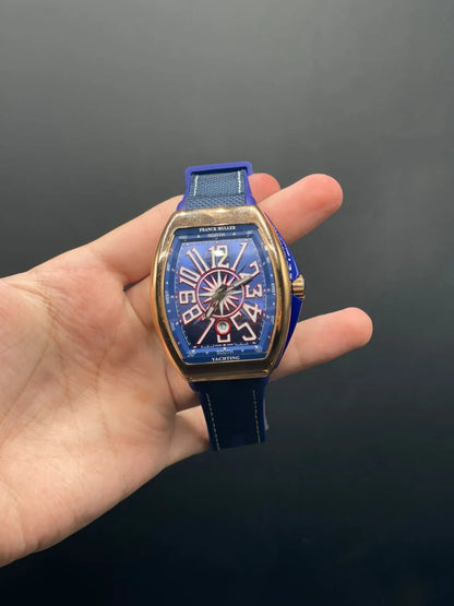 FM Blue Strap With Blue And Red Dial And Copper Bezel Automatic Watch