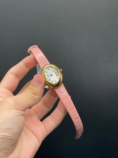 CTR Pink Strap With White Dial And Golden Bezel Quartz Watch