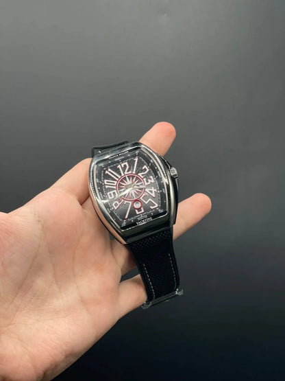 FM Black Strap With Black And Red Dial Automatic Watch