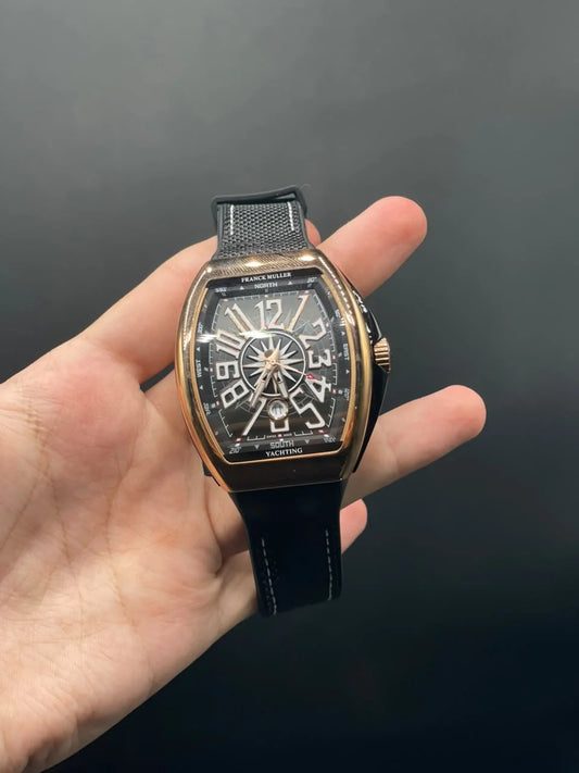 FM Black Strap With Black Dial With Copper Bezel Automatic Watch