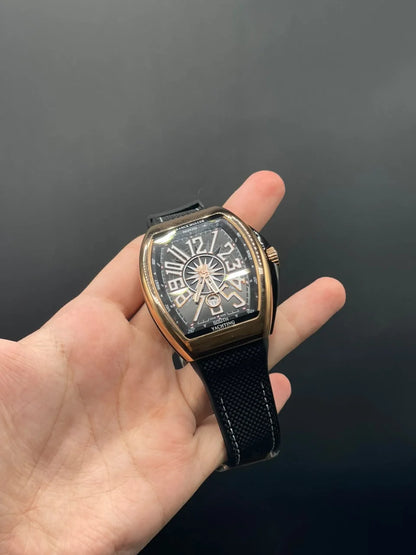 FM Black Strap With Black Dial With Copper Bezel Automatic Watch