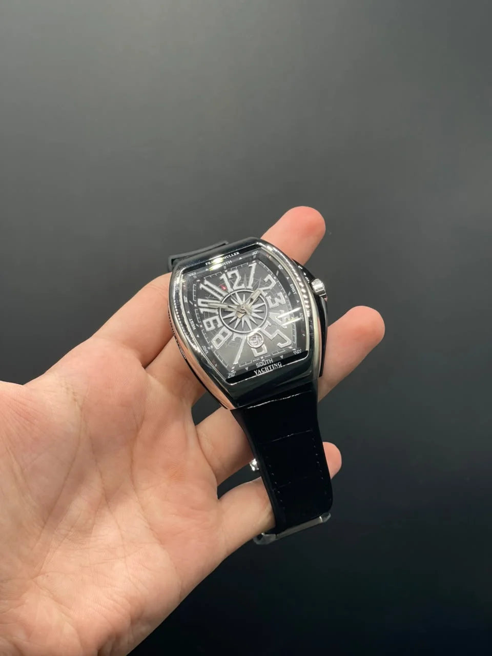 FM Black Strap With Black Dial With Silver Bezel Automatic Watch
