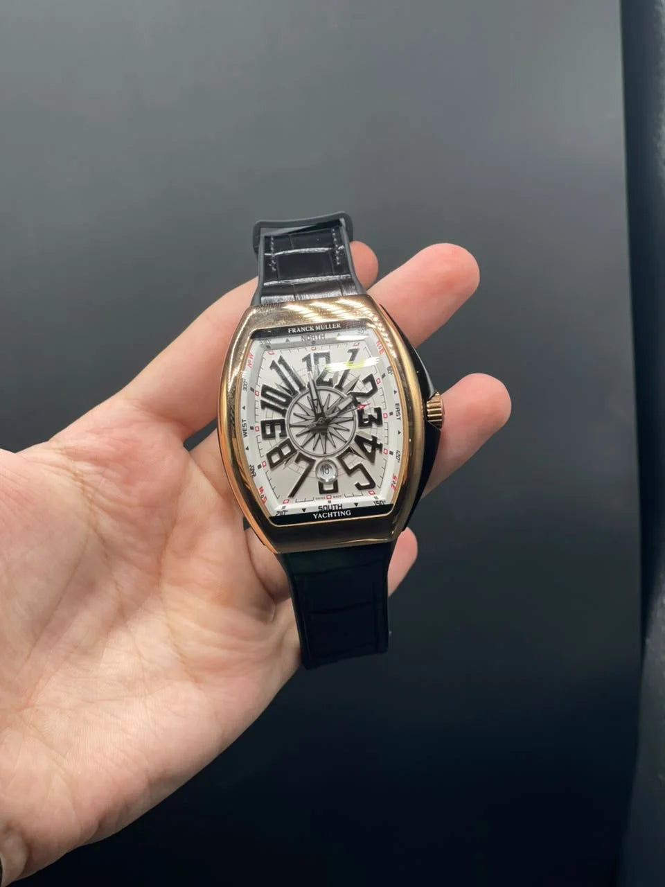 FM Black Strap With White Dial With Copper Bezel Automatic Watch