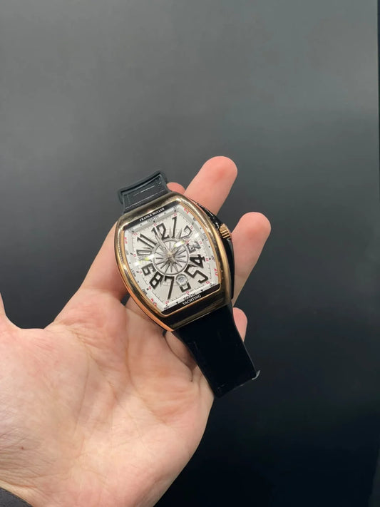 FM Black Strap With White Dial With Copper Bezel Automatic Watch
