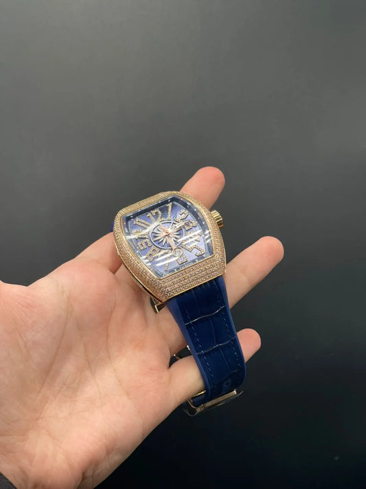 FM Blue Strap With Blue Diamond Dial With Diamond Bezel Automatic Watch