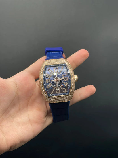 FM Blue Strap With Blue Diamond Dial With Diamond Bezel Automatic Watch