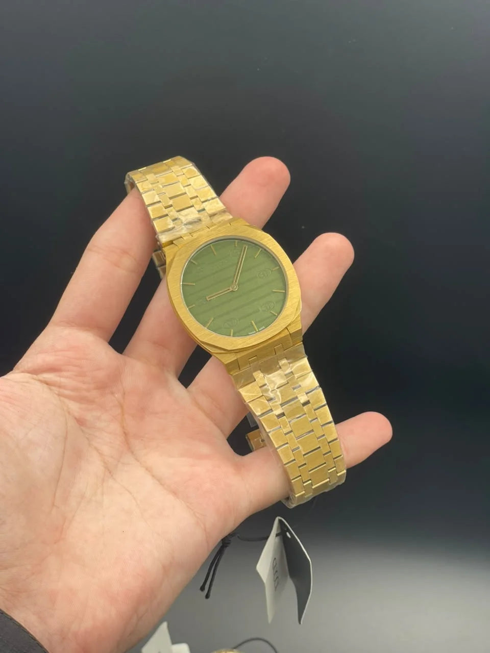 GCCI Golden Chain With Slim Green Dial Quartz Watch