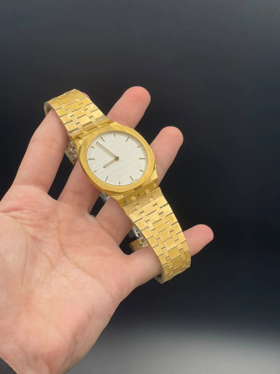 GCCI Golden Chain With Slim White Dial Quartz Watch