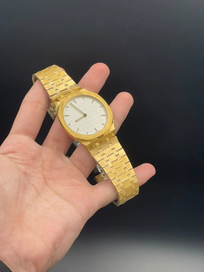 GCCI Golden Chain With Slim White Dial Quartz Watch