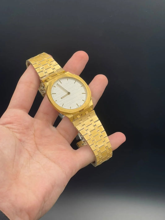 GCCI Golden Chain With Slim White Dial Quartz Watch