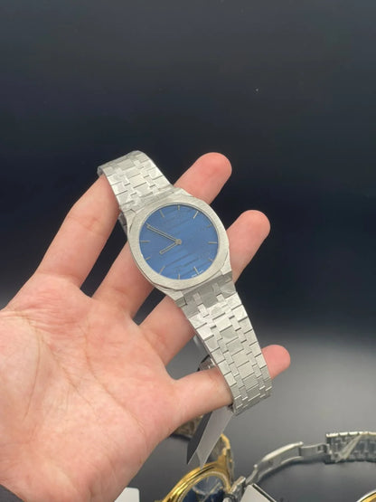 GCCI Silver Chain With Slim Blue Dial Quartz Watch