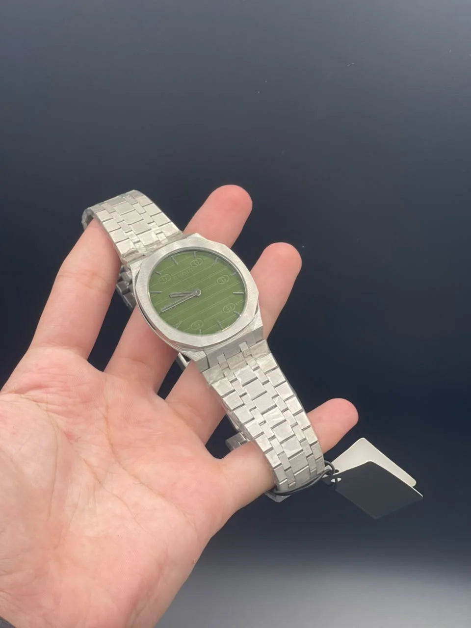 GCCI Silver Chain With Slim Green Dial Quartz Watch