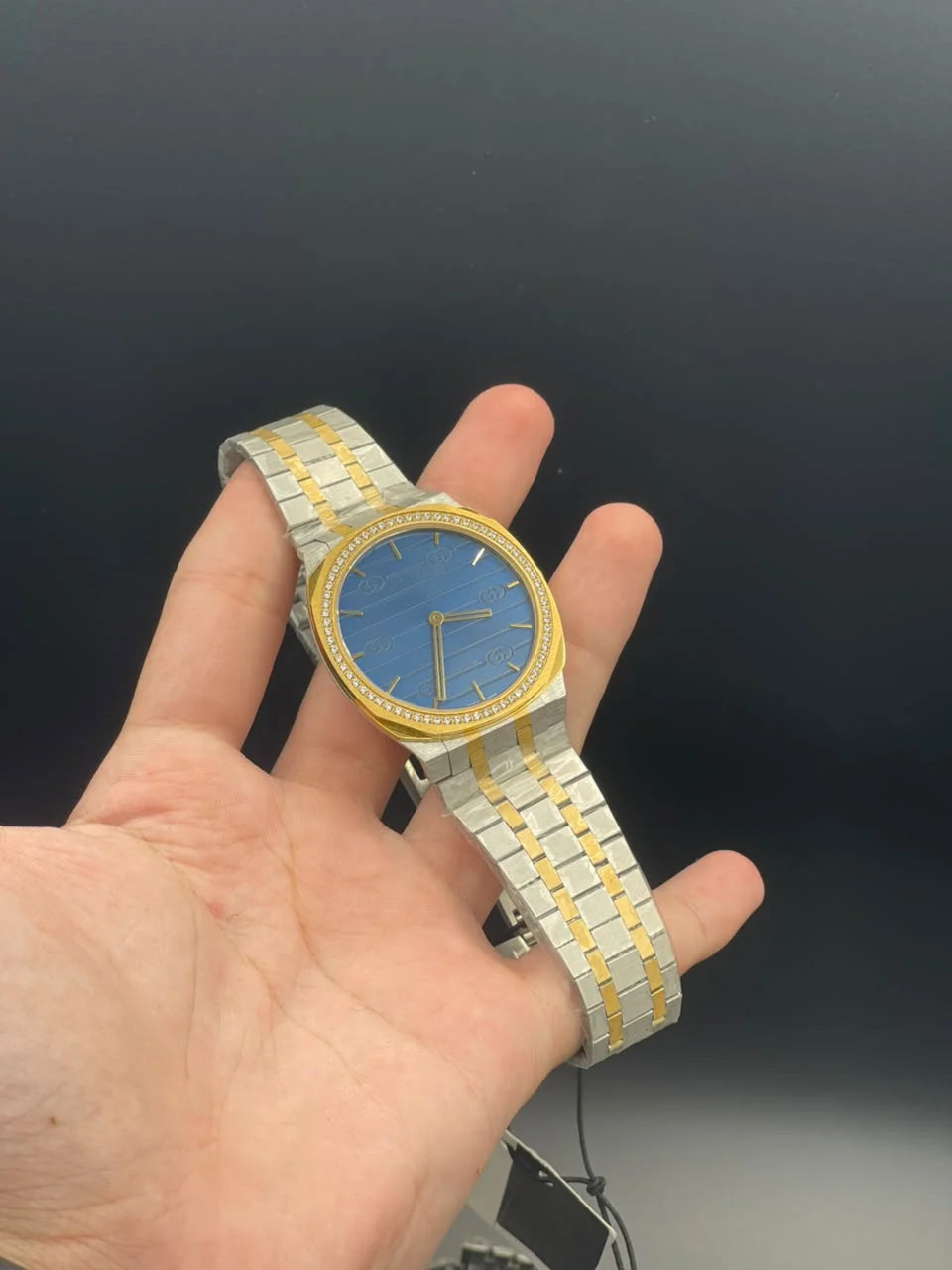 GCCI Two Tone Chain With Slim Blue Dial And Diamond Bezel Quartz Watch