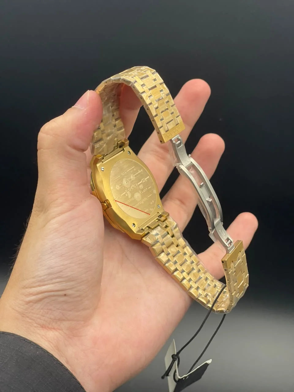 GCCI Golden Chain With Slim Black Dial And Diamond Bezel Quartz Watch