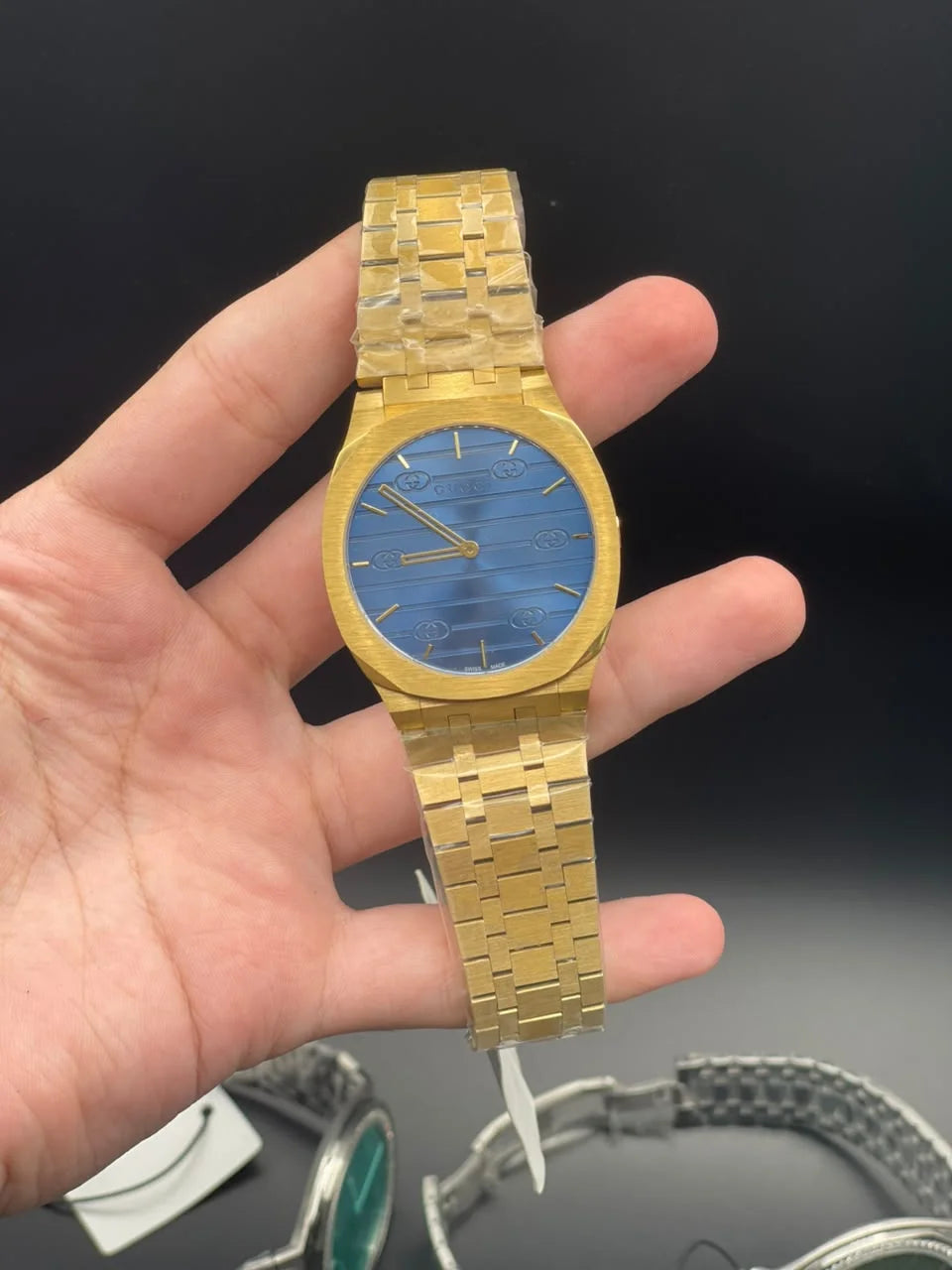 GCCI Golden Chain With Slim Blue Dial Quartz Watch