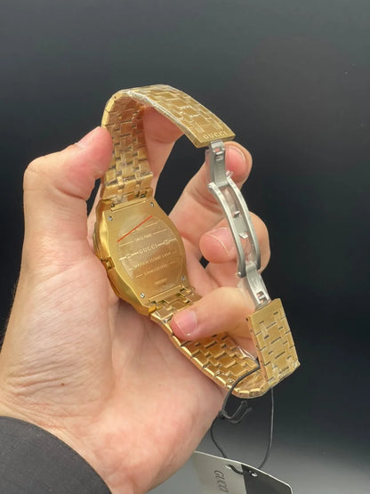 GCCI Golden Chain With Slim Gray Dial And Diamond Bezel Quartz Watch