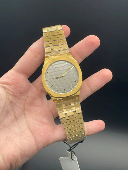 GCCI Golden Chain With Slim Gray Dial Quartz Watch