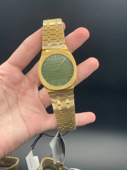 GCCI Golden Chain With Slim Green Dial Quartz Watch