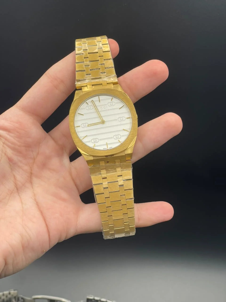 GCCI Golden Chain With Slim White Dial Quartz Watch