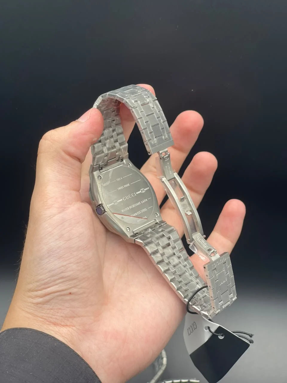GCCI Silver Chain With Slim Black Dial Quartz Watch