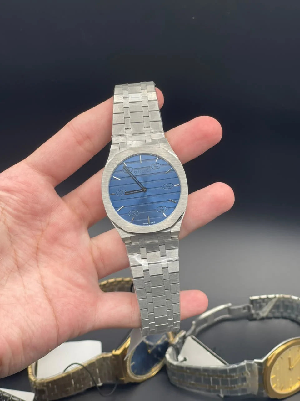 GCCI Silver Chain With Slim Blue Dial Quartz Watch