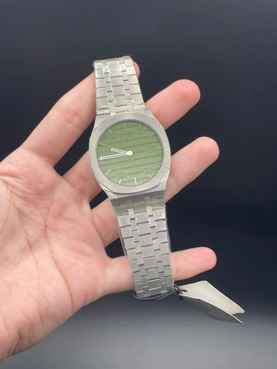 GCCI Silver Chain With Slim Green Dial Quartz Watch
