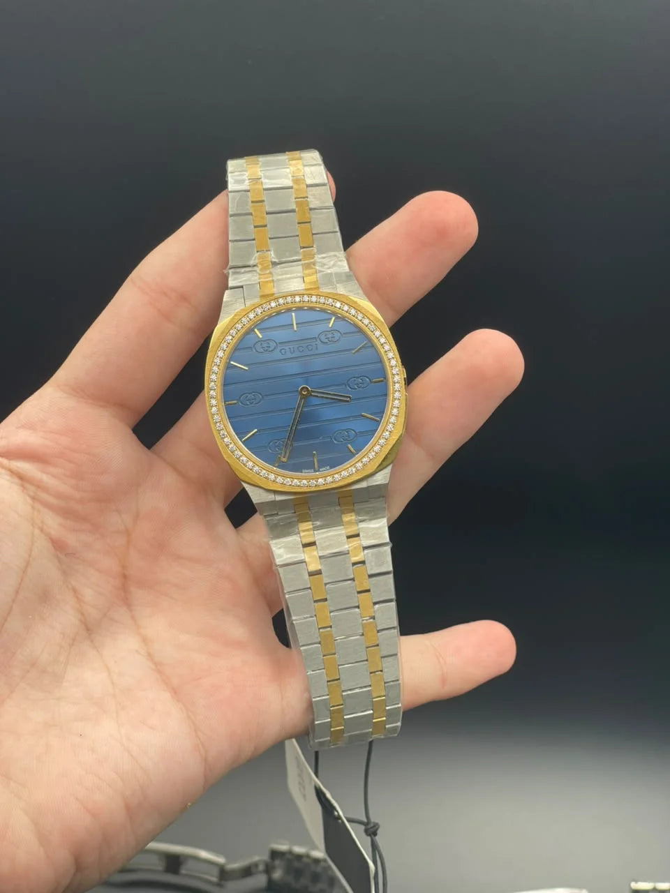 GCCI Two Tone Chain With Slim Blue Dial And Diamond Bezel Quartz Watch