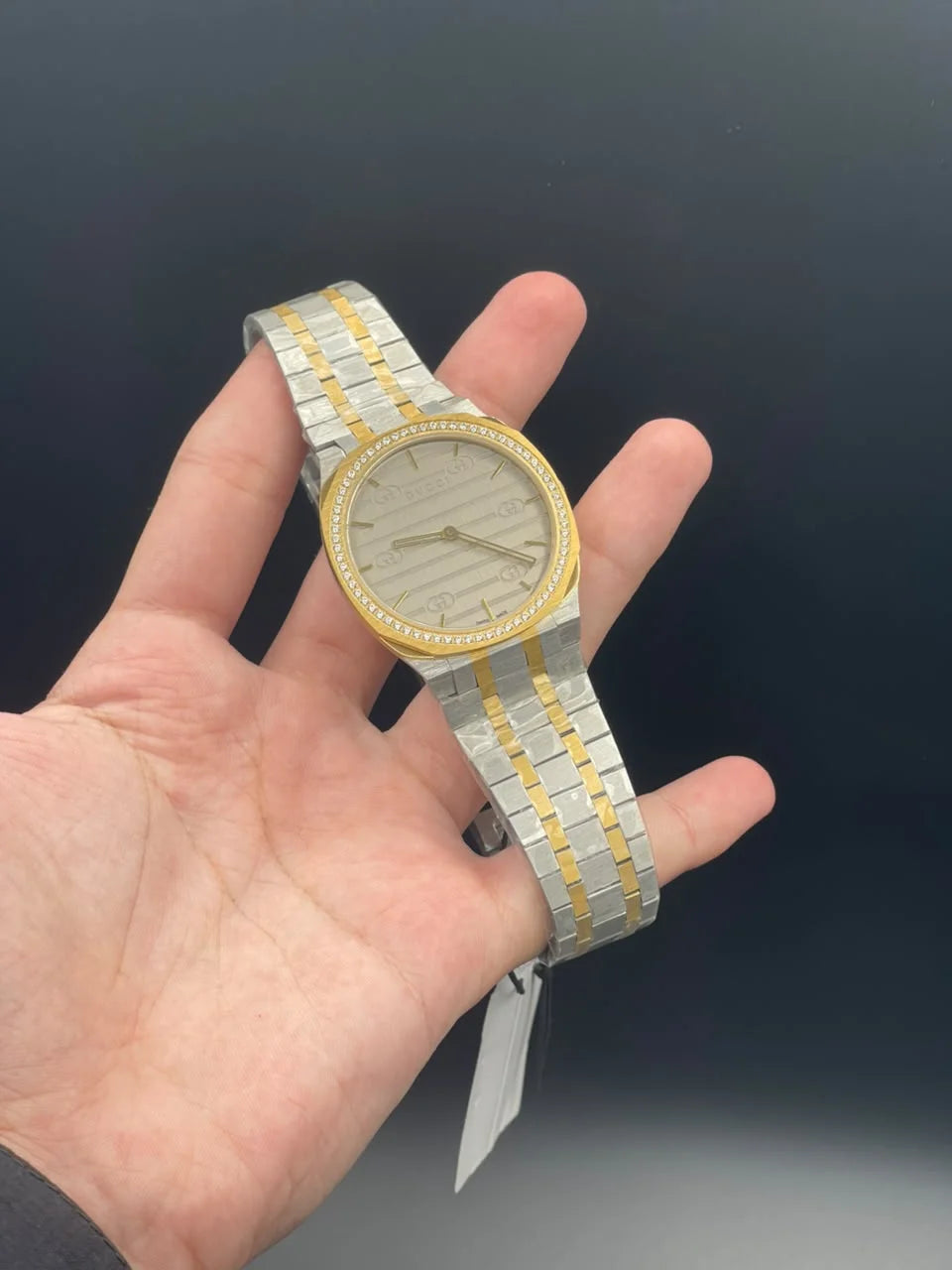 GCCI Two Tone Chain With Slim Gray Dial And Diamond Bezel Quartz Watch