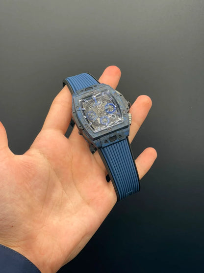 HB Blue Strap With Black Textured Chronograph Dial Automatic Watch