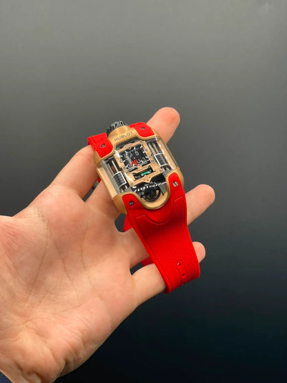 HB Red Strap With Golden Dial Automatic Watch