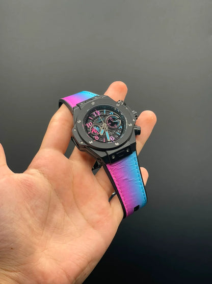 HB Two Tone Strap With Black Colorful Chronograph Dial Automatic Watch