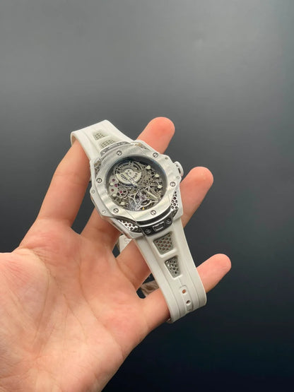 HB White Strap With White Skeleton Dial Automatic Watch