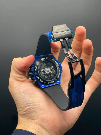 HB Blue Strap With Blue Textured Chronograph Dial Automatic Watch