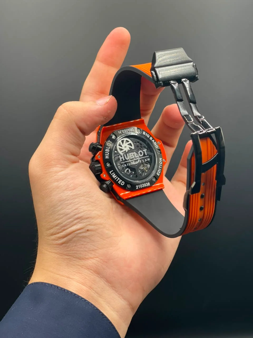HB Orange Strap With Orange Textured Chronograph Dial Automatic Watch