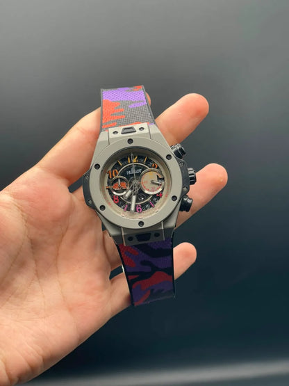 HB Rainbow Strap With Rainbow Textured Chronograph Dial Automatic Watch