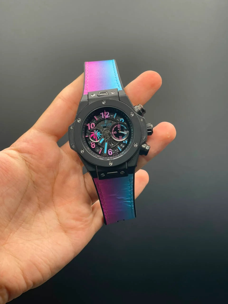 HB Two Tone Strap With Black Colorful Chronograph Dial Automatic Watch