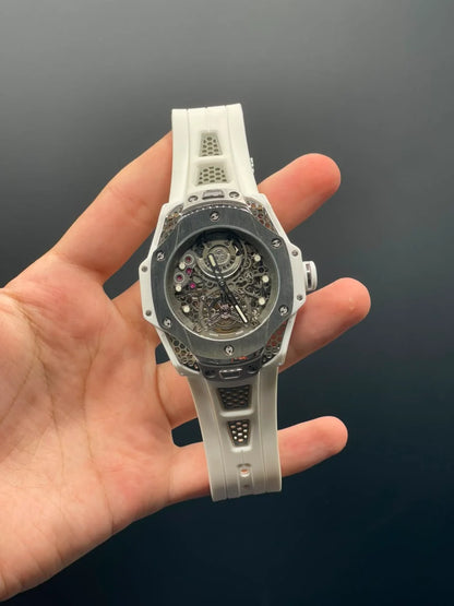 HB White Strap With White Skeleton Dial Automatic Watch