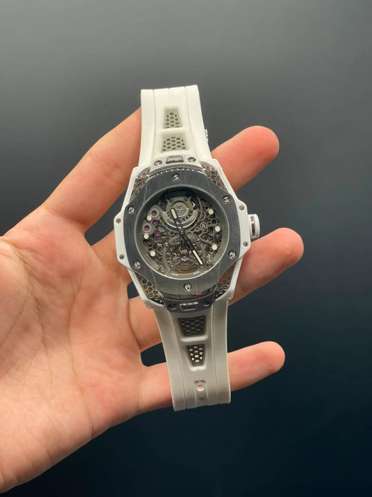 HB White Strap With White Skeleton Dial Automatic Watch
