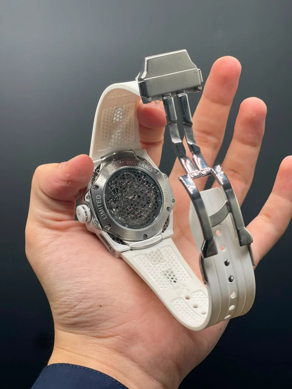 HB White Strap With White Skeleton Dial Automatic Watch