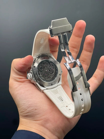 HB White Strap With White Skeleton Dial Automatic Watch