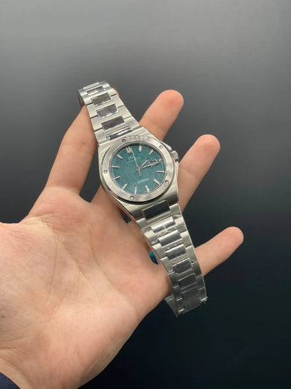 IC Silver Chain With Aqua Dial Automatic Watch