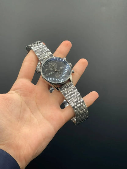 IC Silver Chain With Black Chronograph Dial Automatic Watch