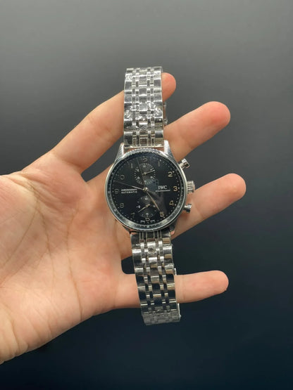 IC Silver Chain With Black Chronograph Dial Automatic Watch
