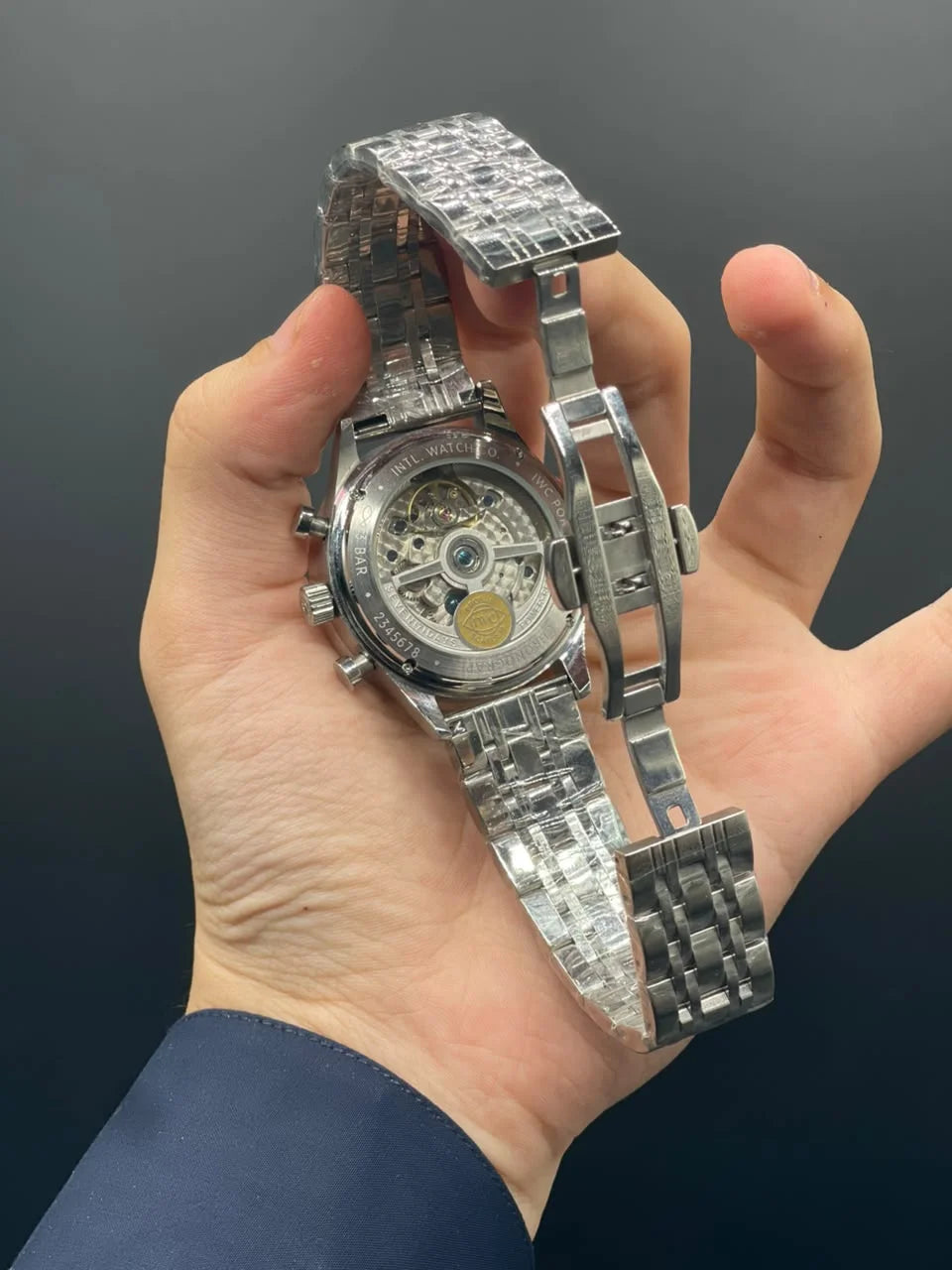 IC Silver Chain With Black Chronograph Dial Automatic Watch
