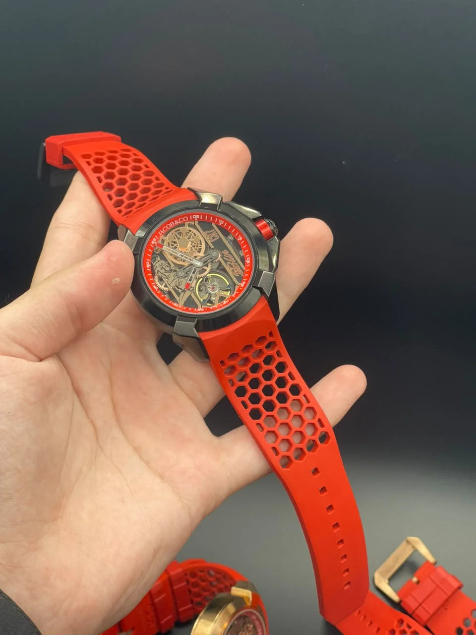 Jacob Red Strap With Black And Red CR7 Dial And Black Bezel Automatic Watch