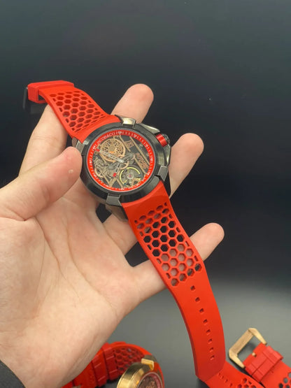 Jacob Red Strap With Black And Red CR7 Dial And Black Bezel Automatic Watch