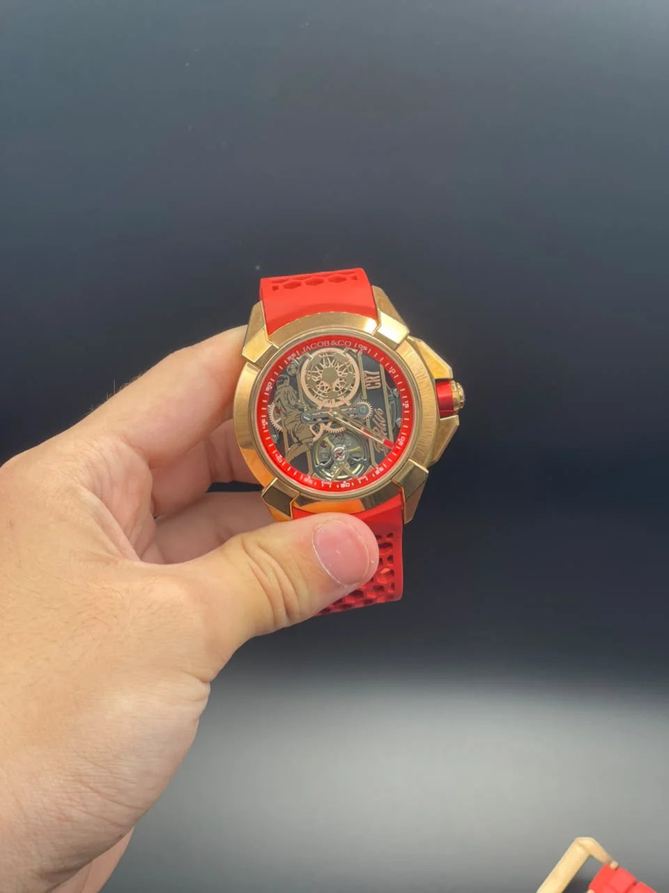 Jacob Red Strap With Black And Golden CR7 Dial And Gold Bezel Automatic Watch