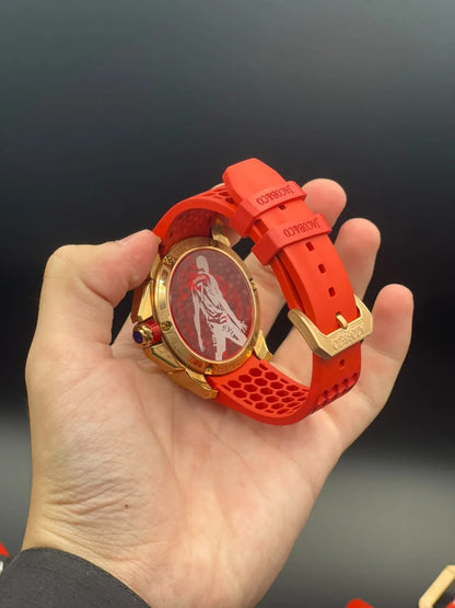 Jacob Red Strap With Black And Golden CR7 Dial And Gold Bezel Automatic Watch