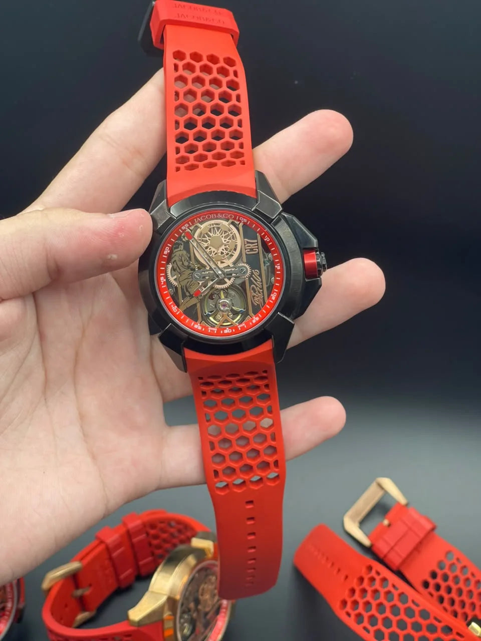 Jacob Red Strap With Black And Red CR7 Dial And Black Bezel Automatic Watch