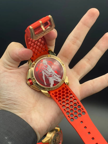Jacob Red Strap With Red And Golden CR7 Dial And Diamond Bezel Automatic Watch